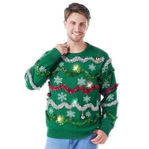 Giggling Get Up Ugly Christmas Sweater Light Up Mens Xl New